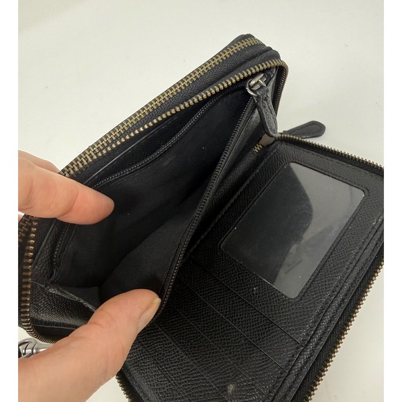 Coach Floral Poppy Double Zip Around Wristlet Wallet Black Red Leather - Picture 9 of 11